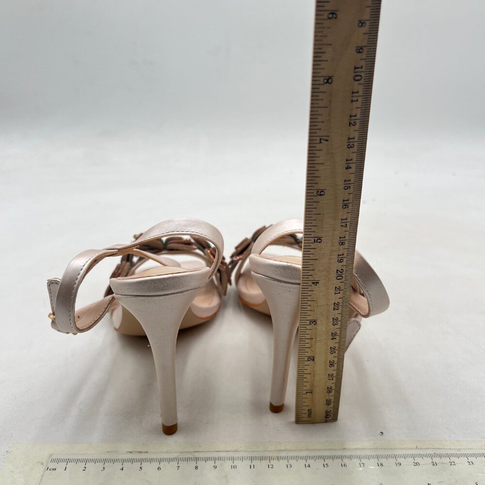 miss left Champagne Rhinestones Stiletto Heel with Strap Buckles Flower Sandals - Picture 5 of 8